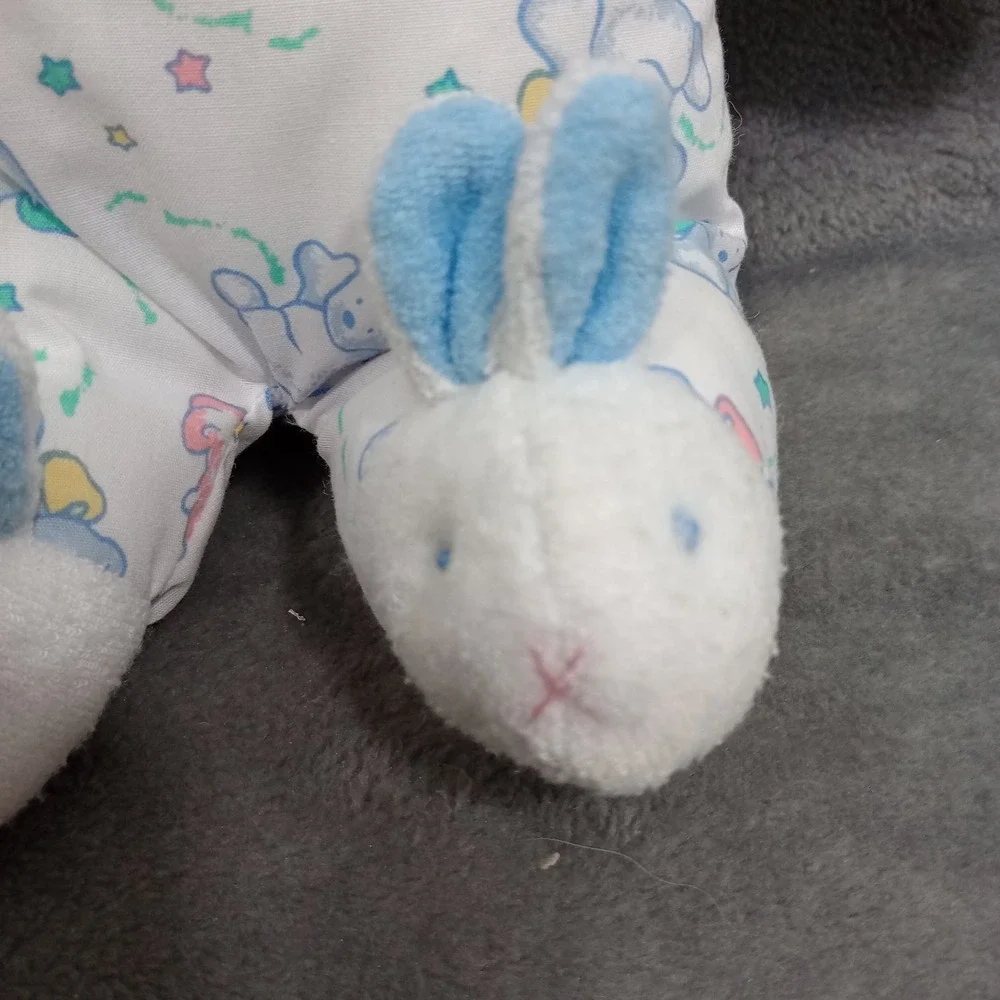 JC PENNEY Terrycloth Bear Blue Bowtie‎ Bunny Slippers Blue Eyes Pink Nose Rattle